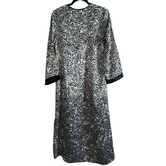 OSCAR DE LA RENTA Pink Label Gray Black Animal Print Satin Housecoat Robe - Sz S - Picture 4 of 4